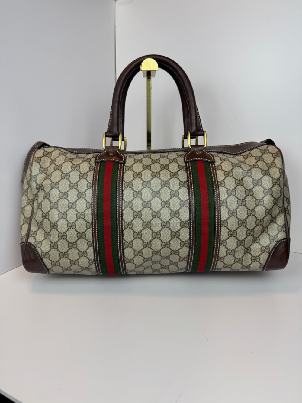 Gucci Green/Brown Web Canvas Duffel Bag - Picture 3 of 16